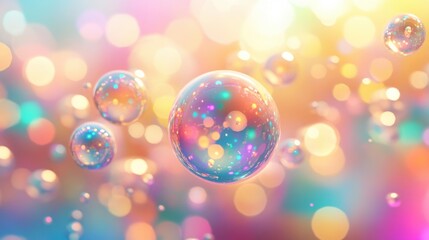 Wall Mural - 3d render of colorful abstract bubbles on pastel background.