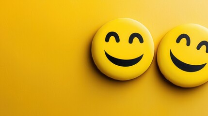 Poster - Two smiley faces on a bright yellow background representing joy and positivity in a colorful visual campaign