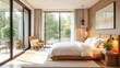 © Radorog. - a modern bedroom in warm tones with panoramic windows