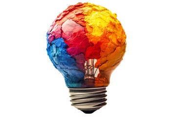 Aufkleber - A vibrant light bulb filled with colorful paint, symbolizing creativity and inspiration against a white isolated background.