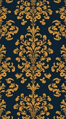 Poster - an elegant vintage seamless pattern, gold floral ornament on dark blue background