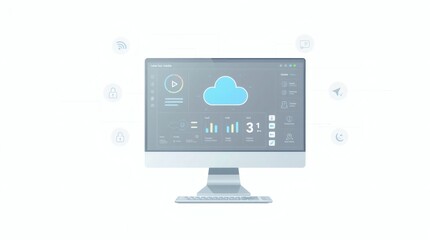Poster - an illustration of computer screen with weather icon and various interface elements