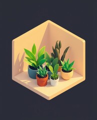 Poster - a collection of potted plants, arranged in a cozy corner. The plants showcase a variety of shapes and sizes, creating a harmonious green display
