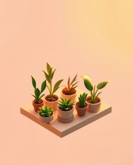 Poster - a collection of diverse potted plants arranged on a wooden shelf, adding a touch of greenery to any space