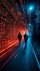 city night for data stream, walkers.
