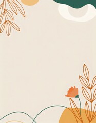 Poster - Minimalist beige poster with orange flower and abstract shapes