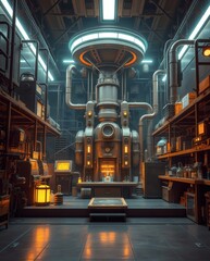 Poster - a futuristic interior with machinery and equipment, industrial design concept