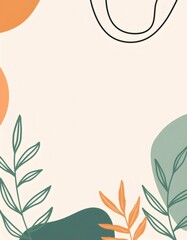 Poster - Minimalist botanical poster with abstract shapes and leaves creating a natural and elegant design