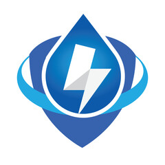 Poster - The image shows a flat logo design of blue shield with a water drop icon and a flash sign and a ring. 