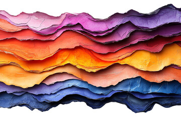 Poster - Colorful layered abstract background with vivid hues of purple, pink, orange, and blue, resembling waves or mountains of paper.
