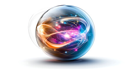 Poster - Dynamic energy sphere displaying vibrant light patterns abstract blog post digital art studio conceptual visualization