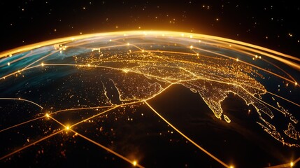 Poster - stunning image of earth at night showcasing city lights as a representation of global blockchain tra