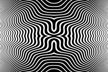 Wall Mural - abstract symmetrical wavy lines pattern. black and white textured background.