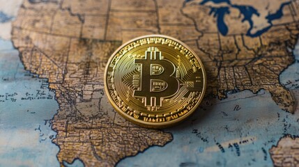 Aufkleber - a bitcoin coin resting on a map highlighting the importance of crypto exchange security in various r