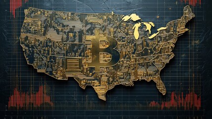 Poster - A map of the united states featuring key areas for crypto market trends and insights into financial opportunities
