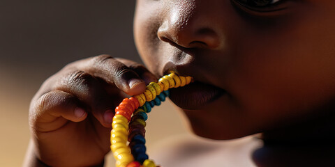 Poster - Close-up of Child with Multicolored Beaded Necklace