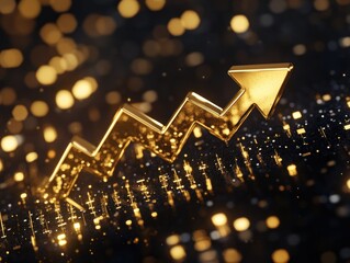 Poster - Golden upward arrow representing growth amidst sparkling background
