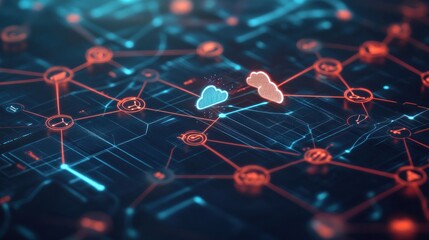 Poster - abstract digital network connections with glowing nodes and lines
