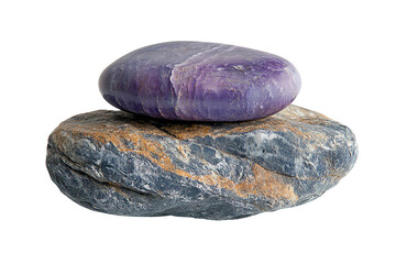Poster - Two smooth stones stacked together, showcasing a blend of gray and purple hues. Ideal for relaxation, meditation, or natural decor inspirations.
