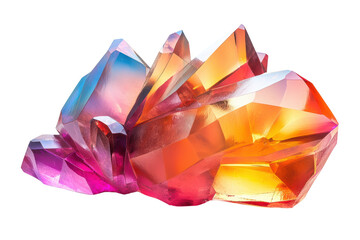Poster - Vibrant, multi-colored crystal cluster with sharp edges and stunning optical effects, isolated on a white background.