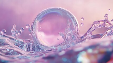 Fototapete - Transparent sphere in vibrant water splash