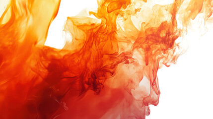Poster - Vibrant orange and red ink swirling in water, creating an elegant abstract composition. Perfect for backgrounds and creative projects.