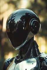 Poster - Futuristic humanoid robot with sleek design in a natural setting
