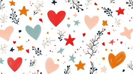 Poster - Adorable minimalist pattern featuring tiny hearts, stars, and cute elements on a light pastel background.