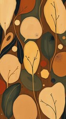 Poster - abstract illustration of stylized leaves with varied colors and shapes arranged over a dark backdrop