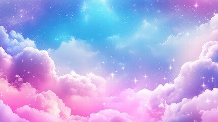 Poster - Futuristic yet adorable neon-style wallpaper with softly glowing clouds, stars, and gentle pastel hues.