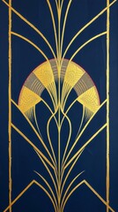 Poster - An elegant Art Deco design with a vibrant gold motif against a rich blue background. The artwork features symmetrical patterns and stylized floral elements, capturing the essence of the era