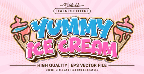 Fototapete - Editable text style effect - Yummy ice cream text style theme. Vector text style illustration template.