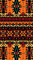 Poster - intricate and colorful tribal pattern textile design. The pattern is repeated, and rich with symbolism