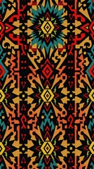 Aufkleber - an eye-catching and vibrant patterned design with repeating geometric elements. The pattern incorporates a variety of colors including, orange, blue, and red