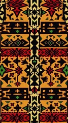 Poster - a detailed and vibrant tribal pattern, featuring geometric shapes and warm colors