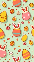 Poster - Colorful Easter eggs and bunny pattern illustration on pastel background