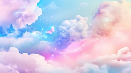 Poster - Minimalist cute aesthetic wallpaper with soft pastel tones, dreamy clouds, and subtle glowing accents.