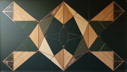Aufkleber - abstract geometric pattern with triangles and diamonds in a wooden style on the wall