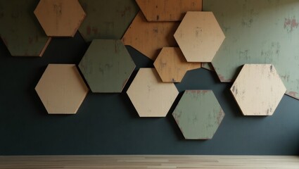 Aufkleber - a modern wall design featuring hexagonal tiles in various colors. The tiles create a unique and stylish pattern