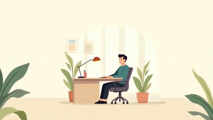 Aufkleber - a person is working at the office with plants