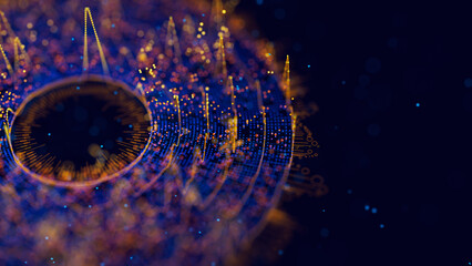 Poster - big data complex round graph. quantum computing universe. cyber space of ai technology. futuristic g