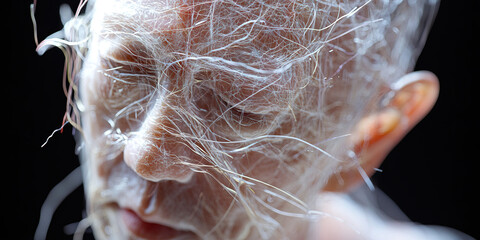 Poster - Human Face Partially Covered by Fine Fibers