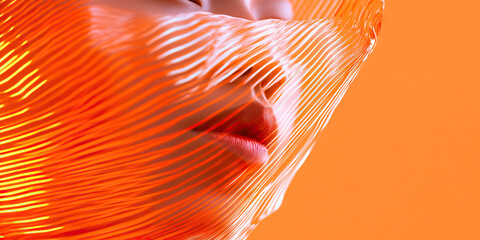 Poster - Woman's Face Partially Covered by Orange, Lined Translucent Material