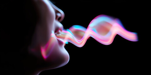 Poster - Human Profile with Multicolored Light Stream from Mouth