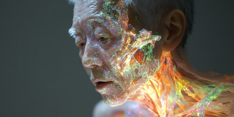 Poster - Elderly Man with Iridescent Data Overlay
