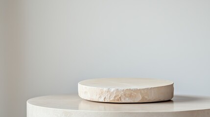 Poster - Elegant stone round surface resting on a smooth tabletop in a minimalist setting