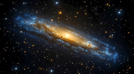 Wall Mural - bright galaxy with blue glowing gas ring