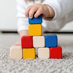 Aufkleber - Neurodevelopmental Play Montessori-Inspired Toddler Stacking Colorful Wooden Blocks - Cognitive Skill Building and Early Learning Innovation for Gen Alpha