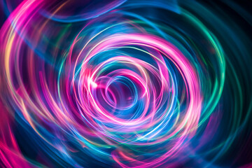 Poster - Abstract swirling neon light trails pink blue green vibrant energy dynamic motion background design