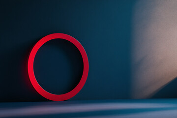 Poster - Abstract red circle minimalist modern dark blue background design 3d art wall shape clean light color